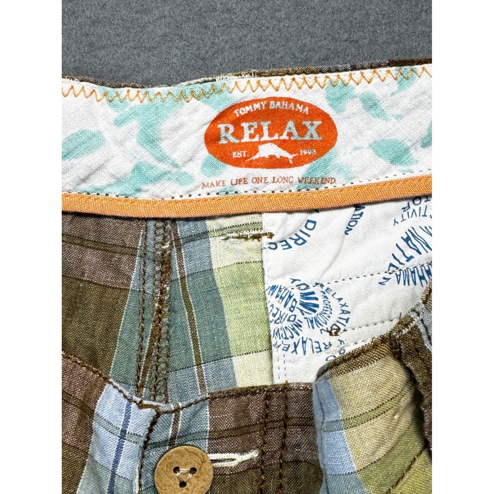 Tommy Bahama Relax Mens 35 Plaid Shorts 100% Linen Brown Blue Green Summer - Picture 3 of 9